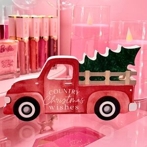 Country Christmas Wishes Red Truck Wooden Farmhouse Decor